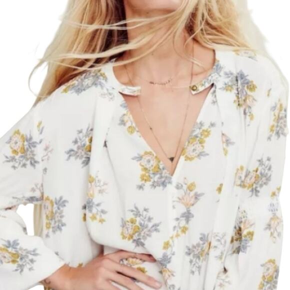 Free People White Gardenia Retro Print Swing Tunic Crepe Boho Dress Size Large - Picture 3 of 16